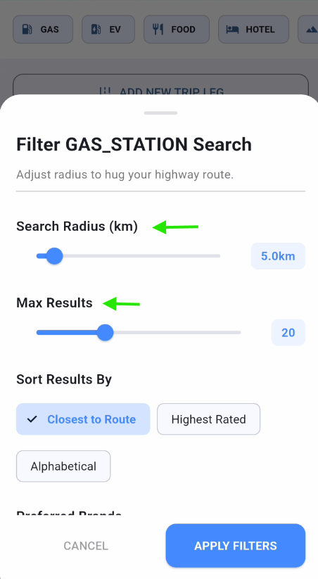 POI Radius and Filters